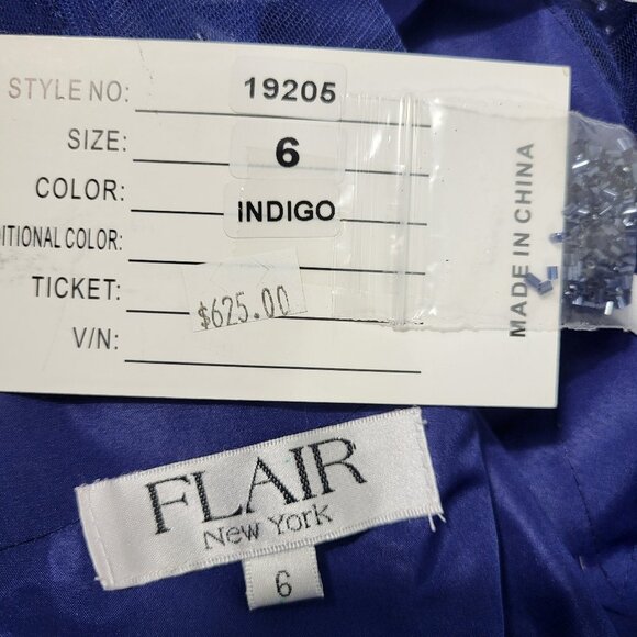 NWT~$625~FLAIR~6~BLUE BEADED EMBELLISHED FIT & FLARE PROM BALL GOWN MAXI DRESS - Picture 15 of 16